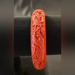 Beautiful Cinnabar Bangle Bracelet In Like New Condition. Hallmarked